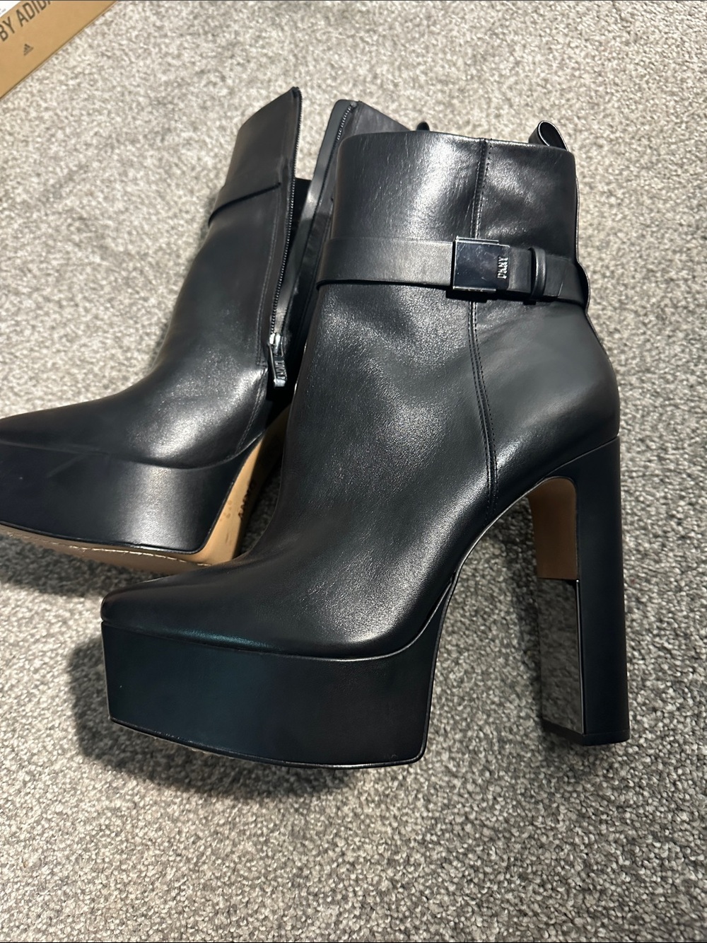 DKNY Black Platform Ankle Boots High Platform Heel and Buckle Strap - NEW